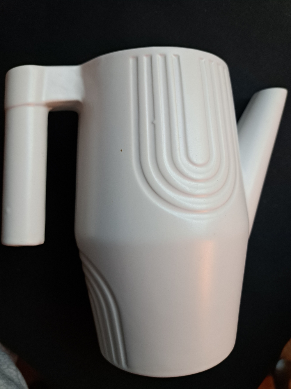 White Modern Ceramic Watering Can with Sculpted Geometric Detail